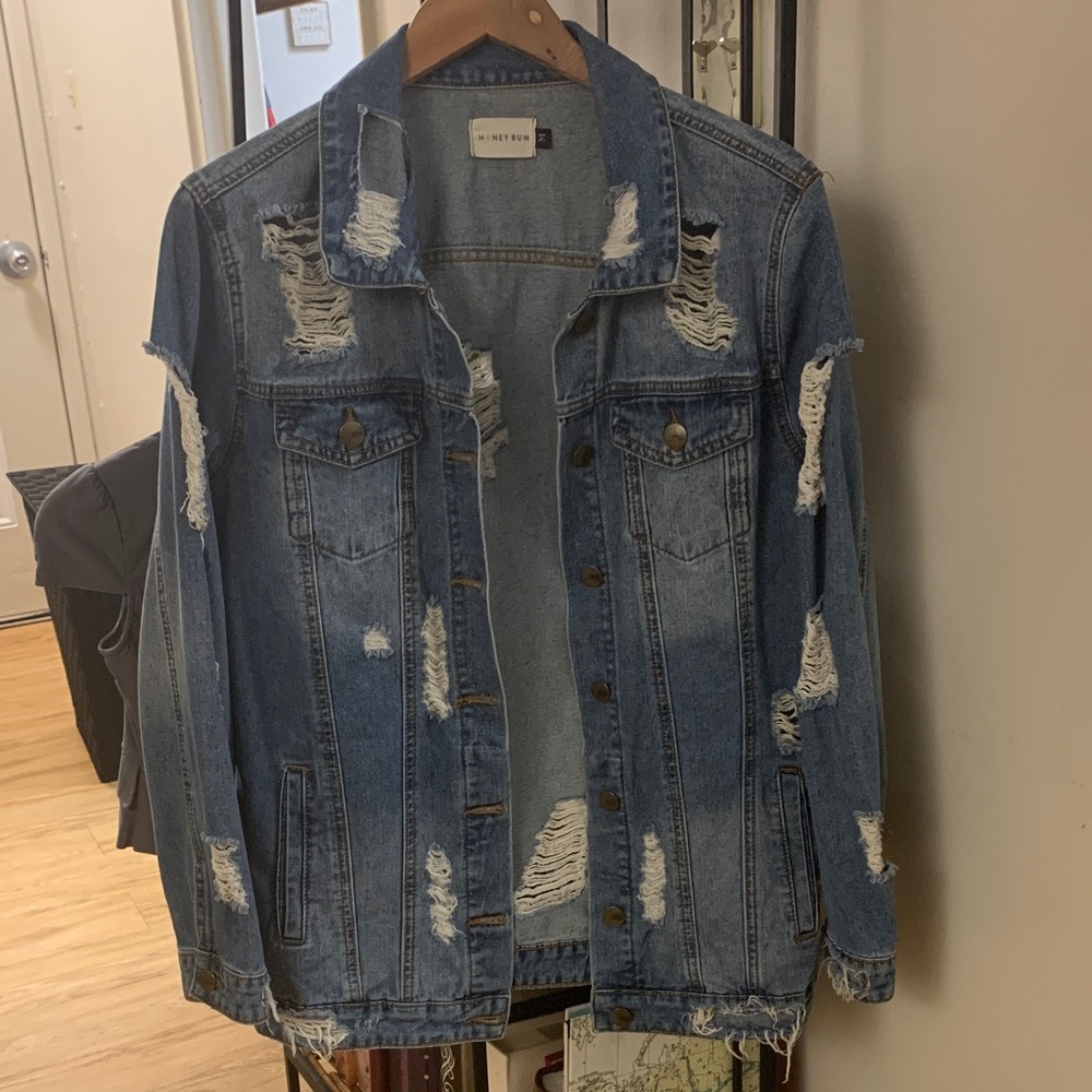 Black Rivet Ripped Denim Jacket